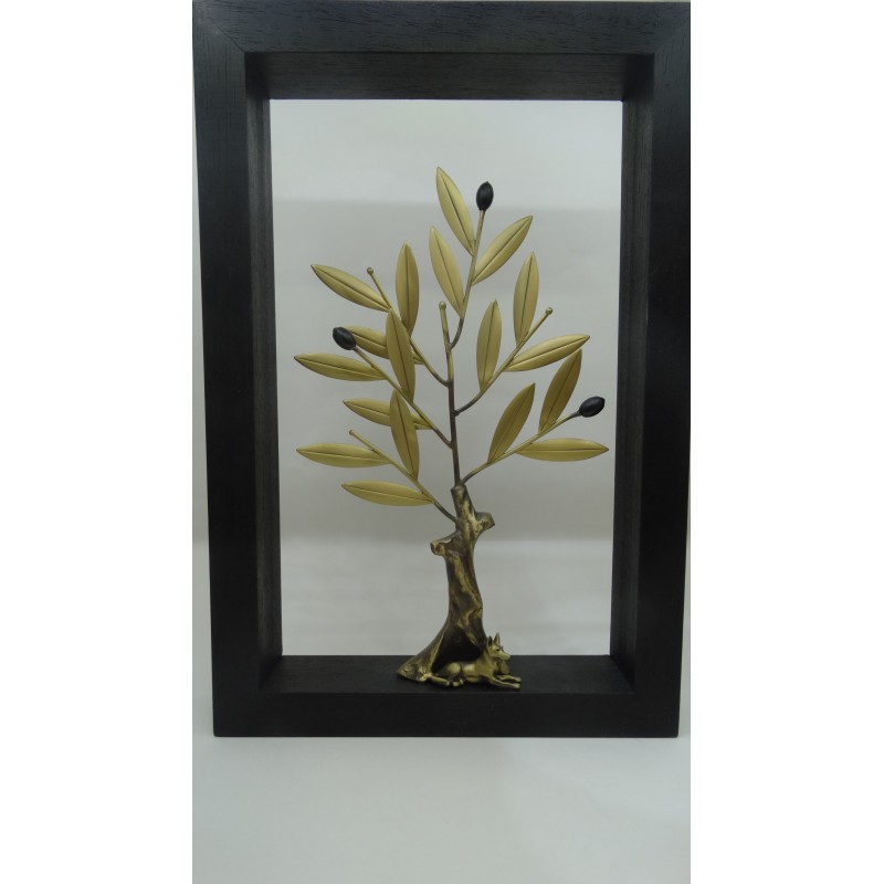 Hand Made Oxidized Bronze Olive Tree With A Dog
