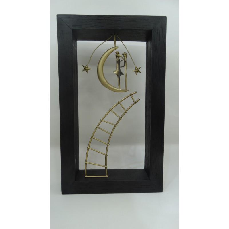 Hand Made Oxidized Bronze Ladder With A Couple On The Moon Under The Star