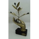 Hand Made Oxidized Bronze Hand With An Olive Branch On A Volcano Stone