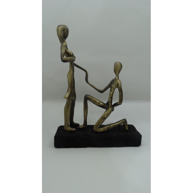 Hand Made Oxidized Bronze Statue Proposal On A Volcano Stone