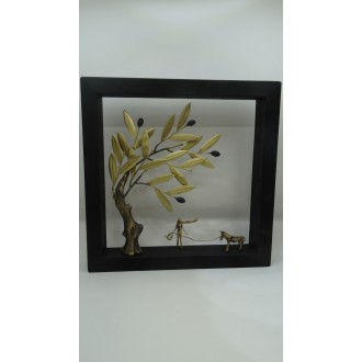 Hand Made Oxidized Bronze Olive Tree With A Woman & A Donkey