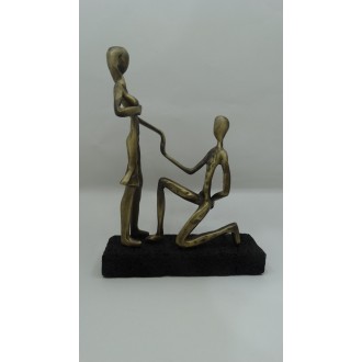 Hand Made Oxidized Bronze Statue Proposal On A Volcano Stone