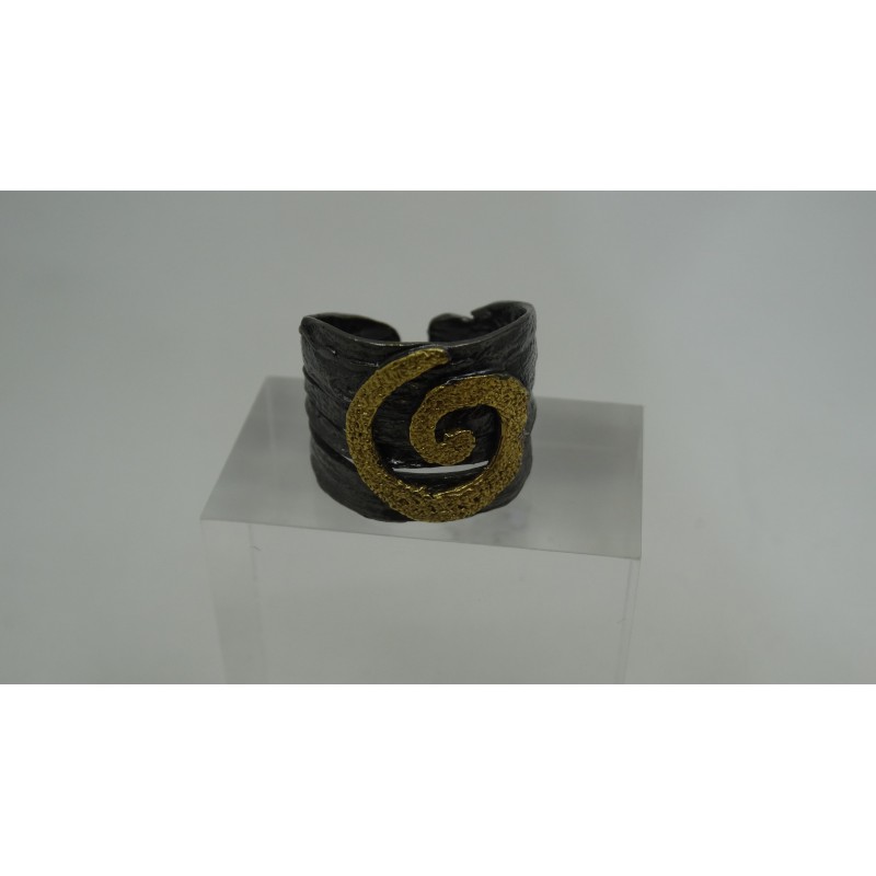 Sterling Silver 925 Black Rhodium plating&24k Gold Plating Spiral Symbol