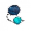 SILVER(925) Teal, Turquoise Enamel Adjustable Ring with Circles