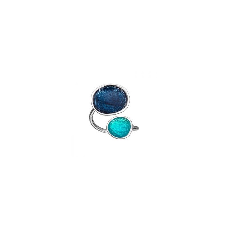 SILVER(925) Teal, Turquoise Enamel Adjustable Ring with Circles