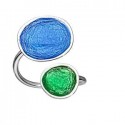 SILVER(925) Ciel, Green Enamel Adjustable Ring with Circles