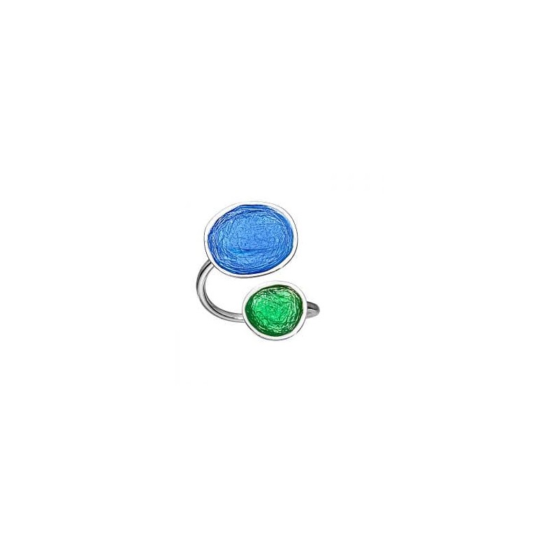 SILVER(925) Ciel, Green Enamel Adjustable Ring with Circles
