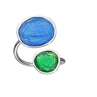 SILVER(925) Ciel, Green Enamel Adjustable Ring with Circles