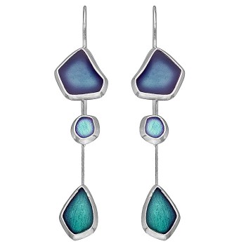SILVER(925) Turquoise, Teal Enamel Earrings with Seaglass