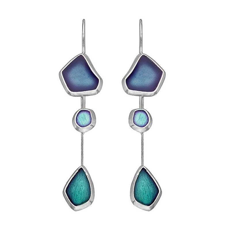 SILVER(925) Turquoise, Teal Enamel Earrings with Seaglass