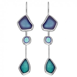 SILVER(925) Turquoise, Teal Enamel Earrings with Seaglass
