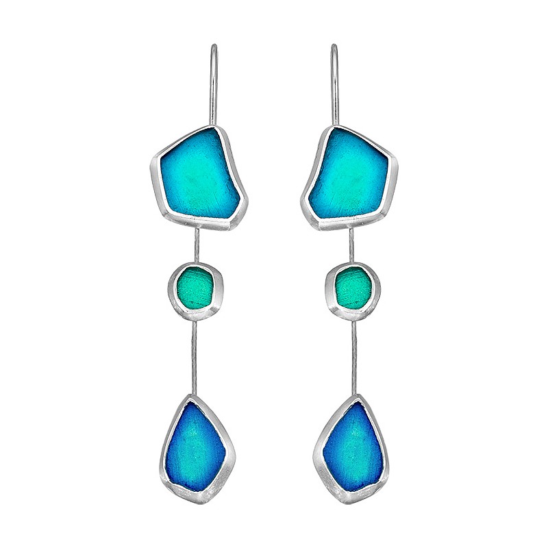 SILVER(925) Ciel, Blue, Turquoise Enamel Earrings with Seaglass