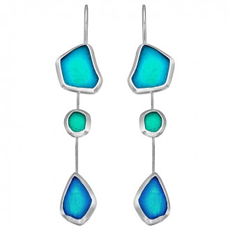 SILVER(925) Ciel, Blue, Turquoise Enamel Earrings with Seaglass