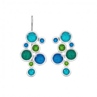 SILVER(925) Ciel, Turquoise, Sea Green, Forest Green Enamel Earrings with Bubbles, dangling or Stud-type