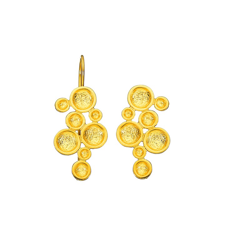 SILVER(925) Gold-plated Earrings with Bubbles and Circles, Dangling or Stud-type