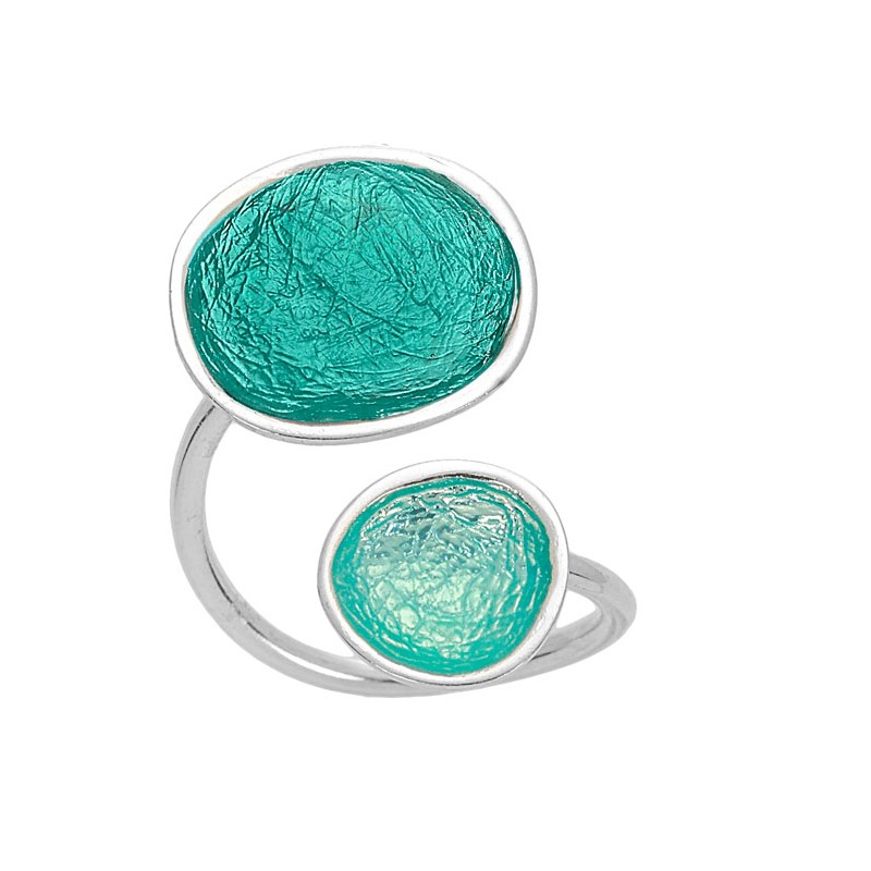 SILVER(925) Turquoise Enamel Adjustable Ring with Circles