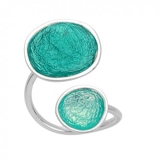 SILVER(925) Turquoise Enamel Adjustable Ring with Circles