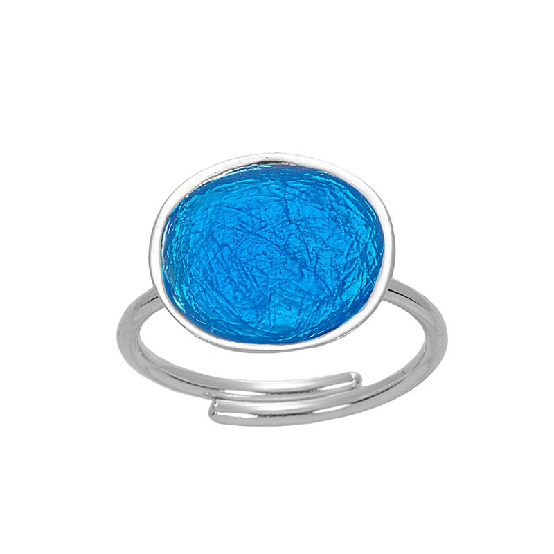 SILVER(925) Ciel Enamel Adjustable Ring with Circle