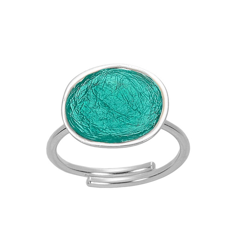 SILVER(925) Turquoise Enamel Adjustable Ring with Circle
