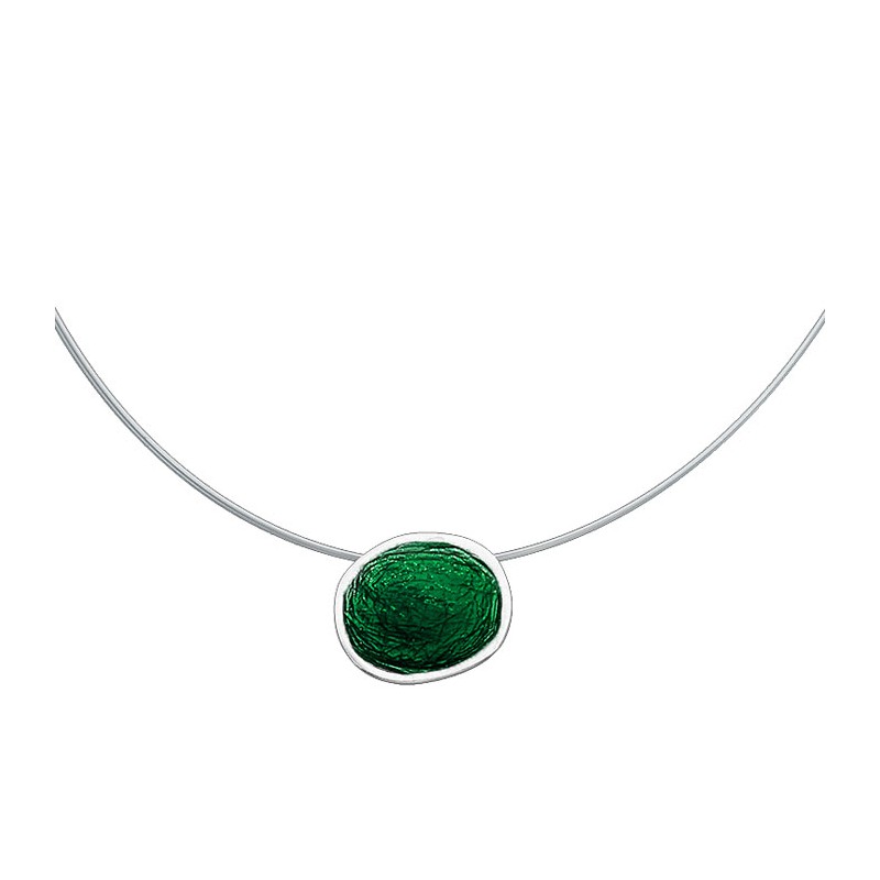 SILVER(925) Dark Green Enamel Small Circle Necklace