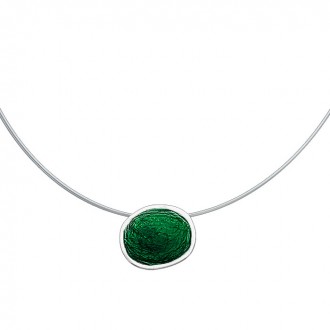 SILVER(925) Dark Green Enamel Small Circle Necklace