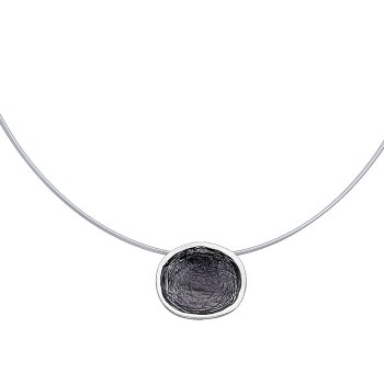 SILVER(925) Dark Grey Enamel Small Circle Necklace