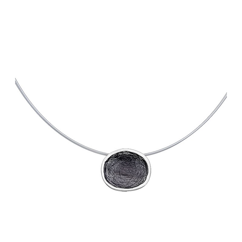 SILVER(925) Dark Grey Enamel Small Circle Necklace