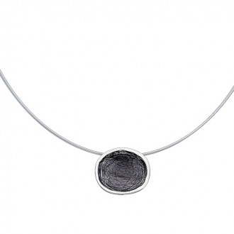 SILVER(925) Dark Grey Enamel Small Circle Necklace