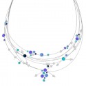 SILVER(925) Necklace with Blue, Turquoise, Black Enamel Circles, Bubbles and Fresh Water Pearls