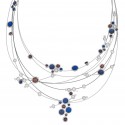 SILVER(925) Necklace with Blue,Brown Enamel Circles, Bubbles and Fresh Water Pearls
