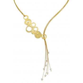 SILVER(925) Gold-Platted Necklace with Circles and Fresh Water Pearls